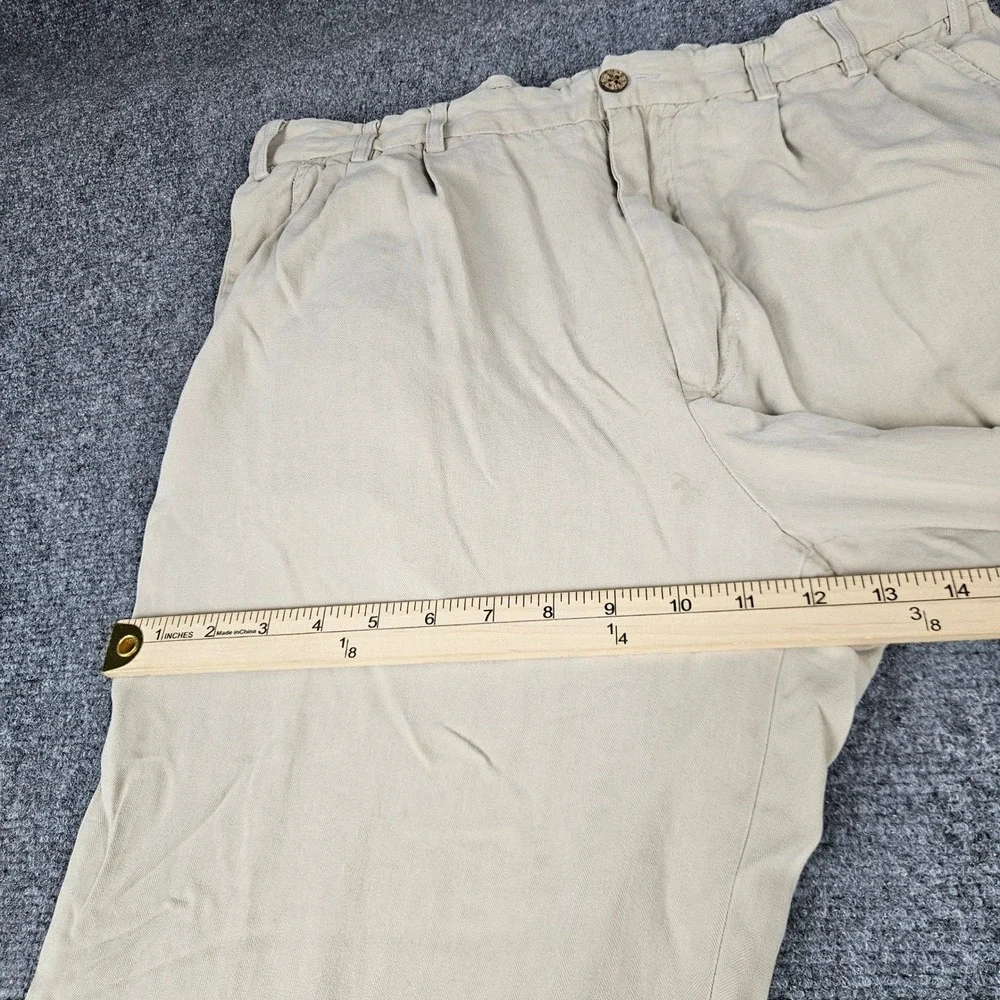 LUAU Mens 34 Silk Pleated Trousers Tan Khaki Herringbone Relaxed Island Pants